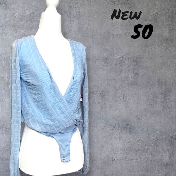 New NWT SO Kohl’s Light Blue Long Sleeve mesh bodysuit - Extra Small - Picture 3 of 7